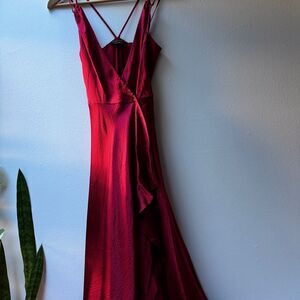 Genuine Silk BCBGMaxAzria Red High Low Gown V-neck Sleeveless